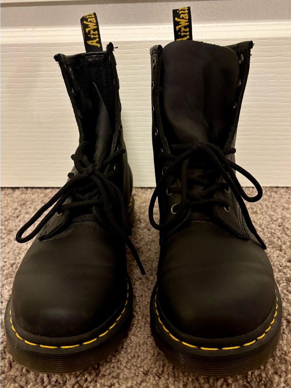 Dr. Martens vegan Leather Black Lace-Up Combat Boots